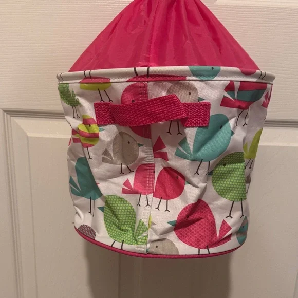 thirty-one Pink and Teal Bird Print Drawstring Storage Bin - Picture 6 of 9